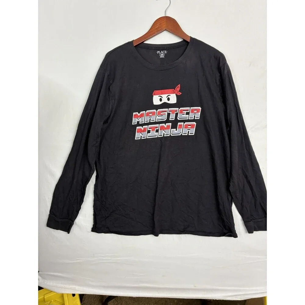 The Children's Place Boys XL 14 Master Ninja Black Long Sleeve Graphic Shirt